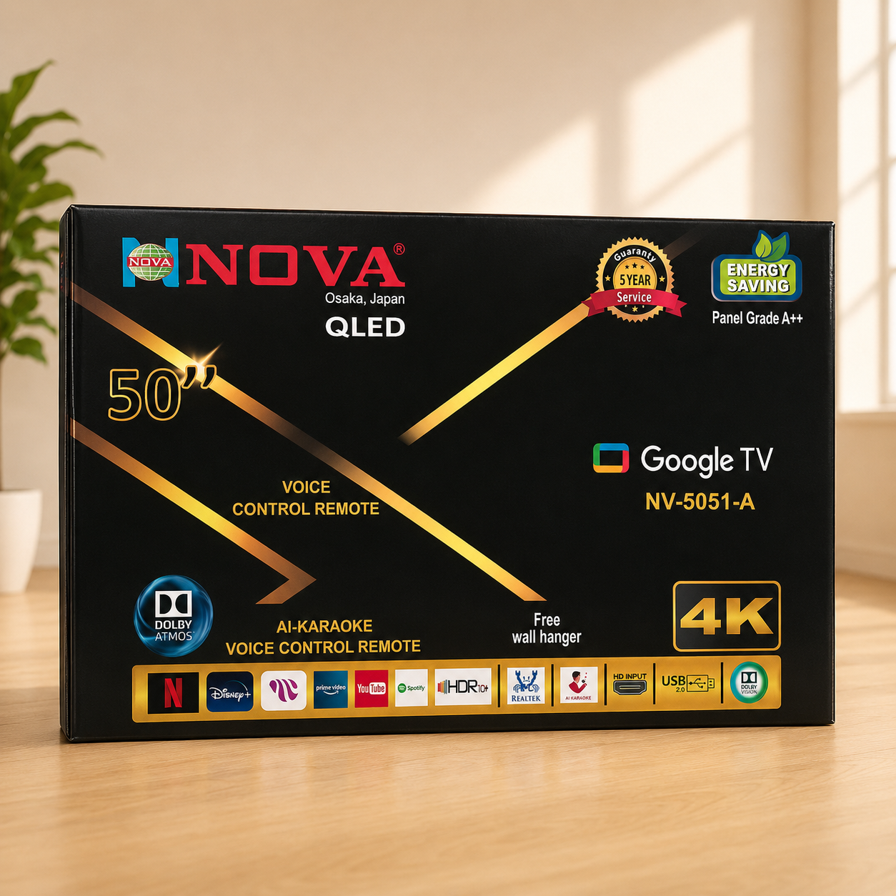 NOVA 50” 4K QLED Google TV NV-5051-A | Voice Control Remote | Dolby Atmos | AI Karaoke | Energy Saving Panel