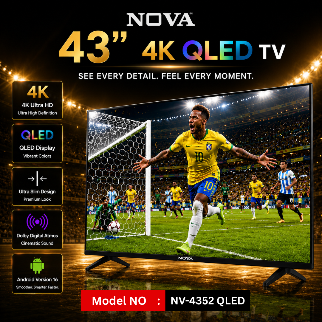 NOVA 43” AI AOS 4K QLED Smart TV NV-4352 | Android 15 | Voice Control | HDR10+ | 32GB ROM | 2GB RAM