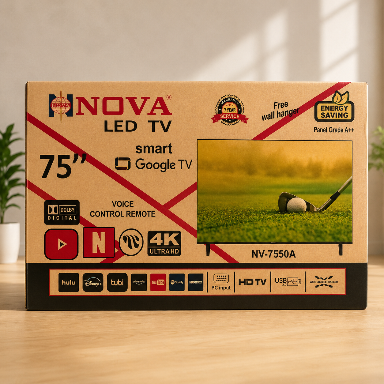 NOVA 75” 4K QLED Smart Google TV NV-7550 | Dolby Vision HDR10+ | Android 14 | 2GB RAM 16GB ROM | Voice Control | Netflix YouTube Prime