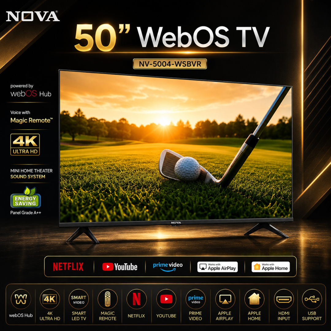 NOVA 50” 4K Smart WebOS TV NV-5004-WSBVR | Magic Remote | Apple AirPlay | Apple Home | Mini Home Theater Sound